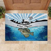 Personalized Crappie Fishing Rubber Doormat with Lake Water Splash Scene and Sunrise Silhouette Angler Design - Wonder Print Shop