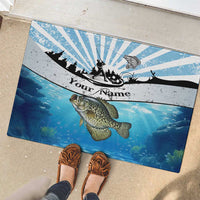 Personalized Crappie Fishing Rubber Doormat with Lake Water Splash Scene and Sunrise Silhouette Angler Design - Wonder Print Shop
