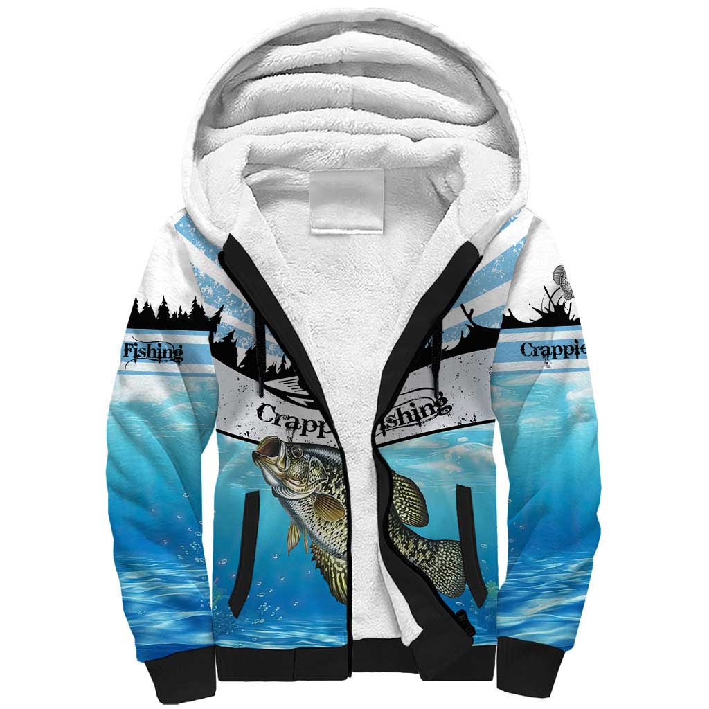 Personalized Crappie Fishing Sherpa Hoodie with Lake Water Splash Scene and Sunrise Silhouette Angler Design - Wonder Print Shop