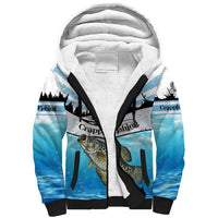 Personalized Crappie Fishing Sherpa Hoodie with Lake Water Splash Scene and Sunrise Silhouette Angler Design - Wonder Print Shop