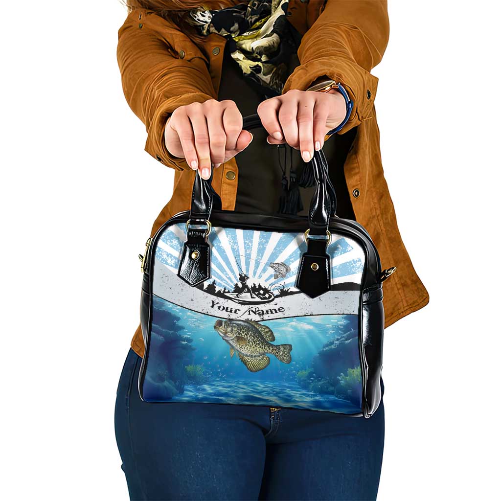 Personalized Crappie Fishing Shoulder Handbag with Lake Water Splash Scene and Sunrise Silhouette Angler Design - Wonder Print Shop