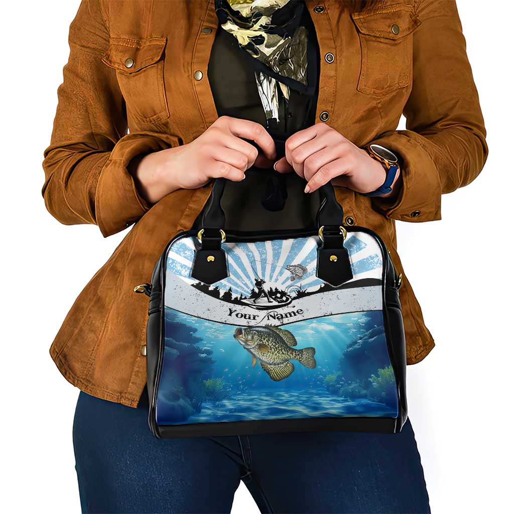Personalized Crappie Fishing Shoulder Handbag with Lake Water Splash Scene and Sunrise Silhouette Angler Design - Wonder Print Shop