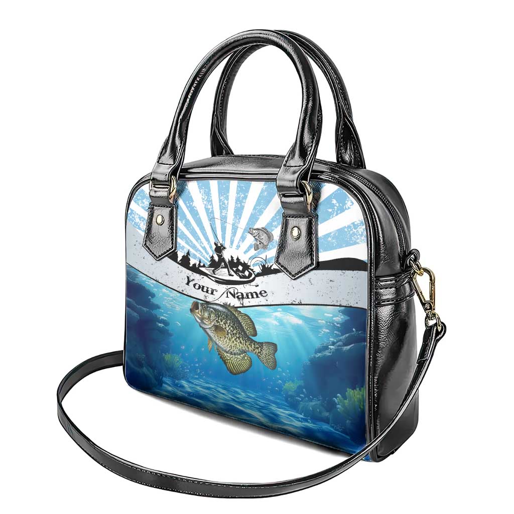Personalized Crappie Fishing Shoulder Handbag with Lake Water Splash Scene and Sunrise Silhouette Angler Design - Wonder Print Shop