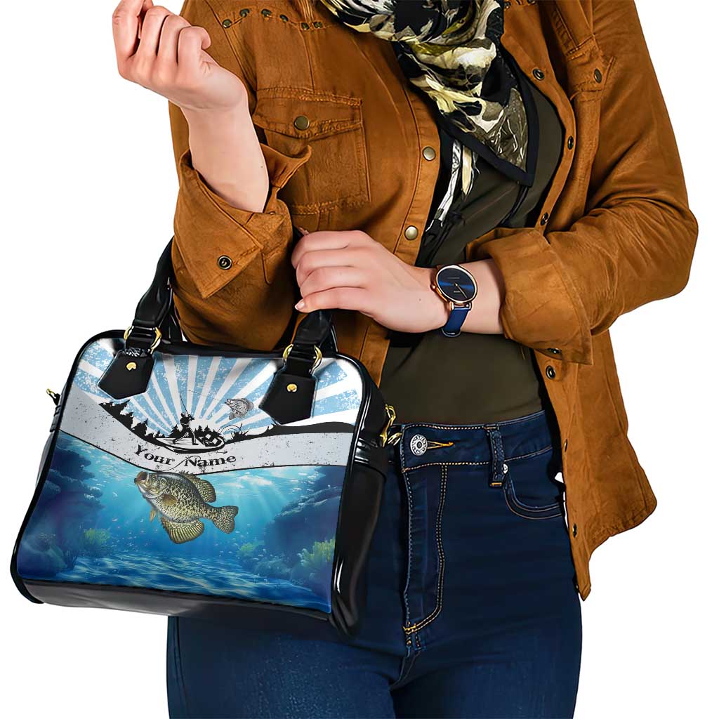 Personalized Crappie Fishing Shoulder Handbag with Lake Water Splash Scene and Sunrise Silhouette Angler Design - Wonder Print Shop