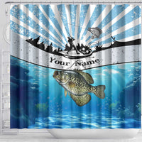 Personalized Crappie Fishing Shower Curtain with Lake Water Splash Scene and Sunrise Silhouette Angler Design - Wonder Print Shop