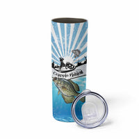 Personalized Crappie Fishing Skinny Tumbler with Lake Water Splash Scene and Sunrise Silhouette Angler Design - Wonder Print Shop