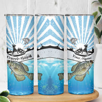 Personalized Crappie Fishing Skinny Tumbler with Lake Water Splash Scene and Sunrise Silhouette Angler Design - Wonder Print Shop