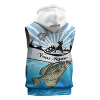 Personalized Crappie Fishing Sleeveless Zip Hoodie with Lake Water Splash Scene and Sunrise Silhouette Angler Design - Wonder Print Shop