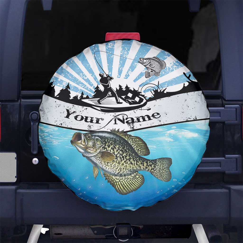 Personalized Crappie Fishing Spare Tire Cover with Lake Water Splash Scene and Sunrise Silhouette Angler Design - Wonder Print Shop