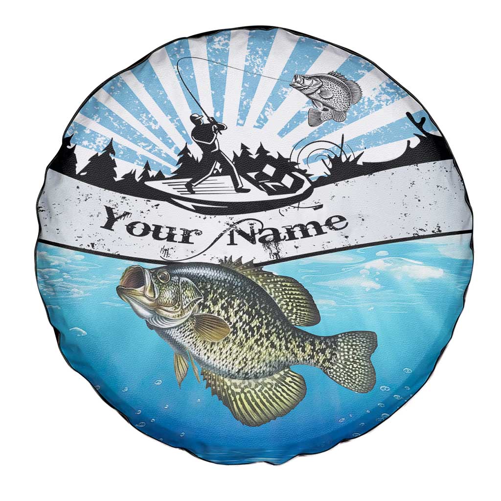 Personalized Crappie Fishing Spare Tire Cover with Lake Water Splash Scene and Sunrise Silhouette Angler Design - Wonder Print Shop