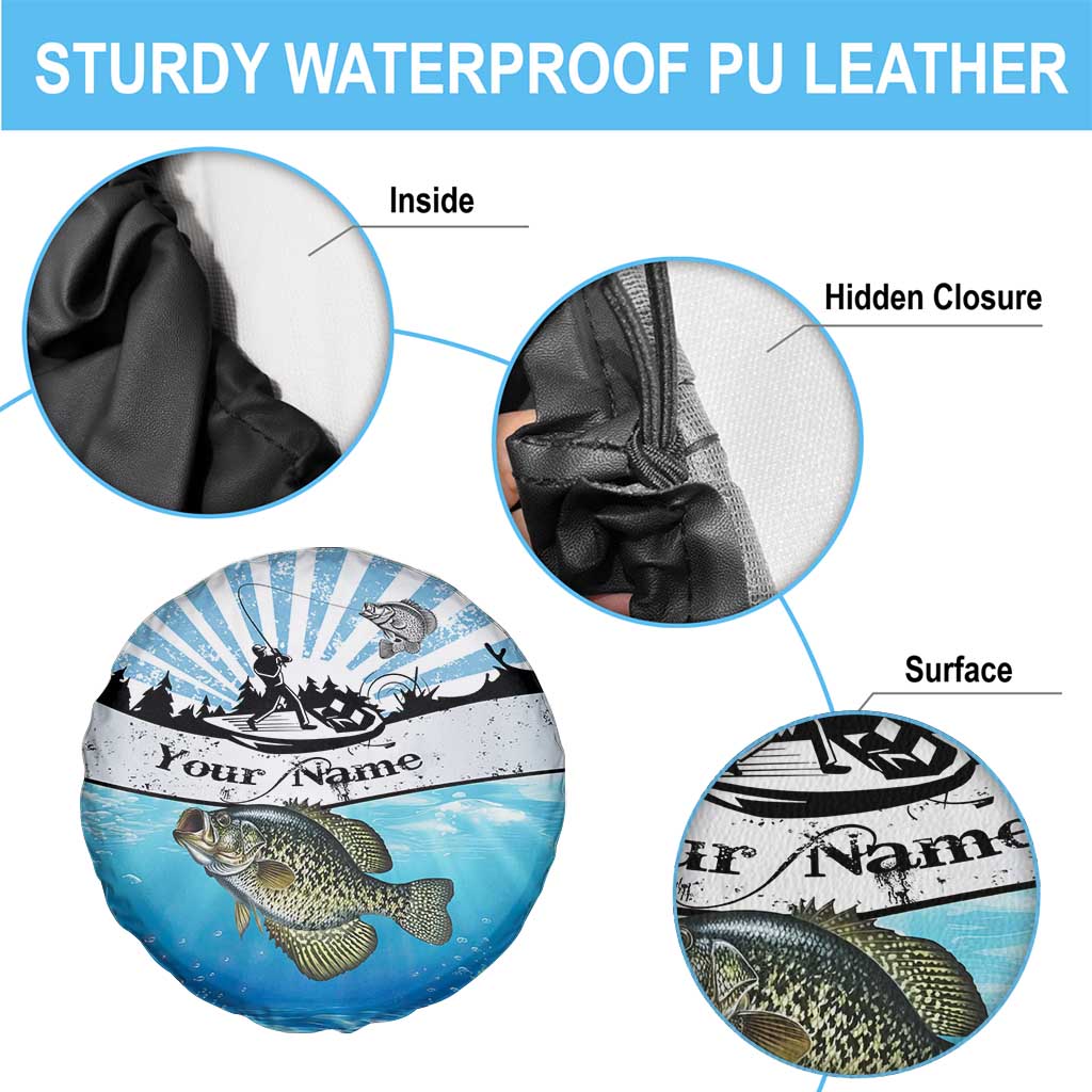 Personalized Crappie Fishing Spare Tire Cover with Lake Water Splash Scene and Sunrise Silhouette Angler Design - Wonder Print Shop