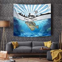 Personalized Crappie Fishing Tapestry with Lake Water Splash Scene and Sunrise Silhouette Angler Design - Wonder Print Shop