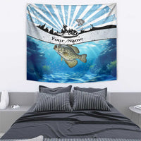 Personalized Crappie Fishing Tapestry with Lake Water Splash Scene and Sunrise Silhouette Angler Design - Wonder Print Shop
