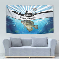 Personalized Crappie Fishing Tapestry with Lake Water Splash Scene and Sunrise Silhouette Angler Design - Wonder Print Shop