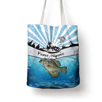 Personalized Crappie Fishing Tote Bag with Lake Water Splash Scene and Sunrise Silhouette Angler Design - Wonder Print Shop