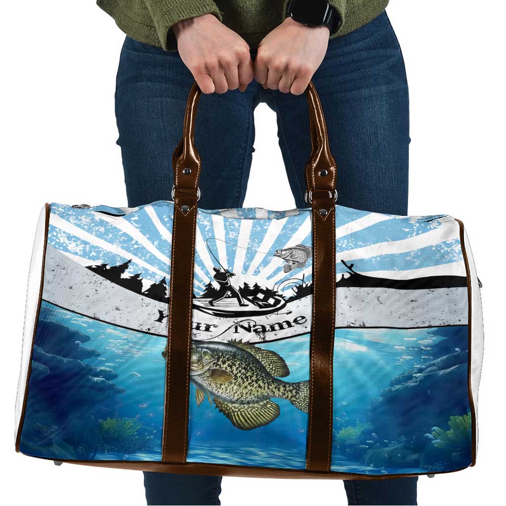 Personalized Crappie Fishing Travel Bag with Lake Water Splash Scene and Sunrise Silhouette Angler Design - Wonder Print Shop