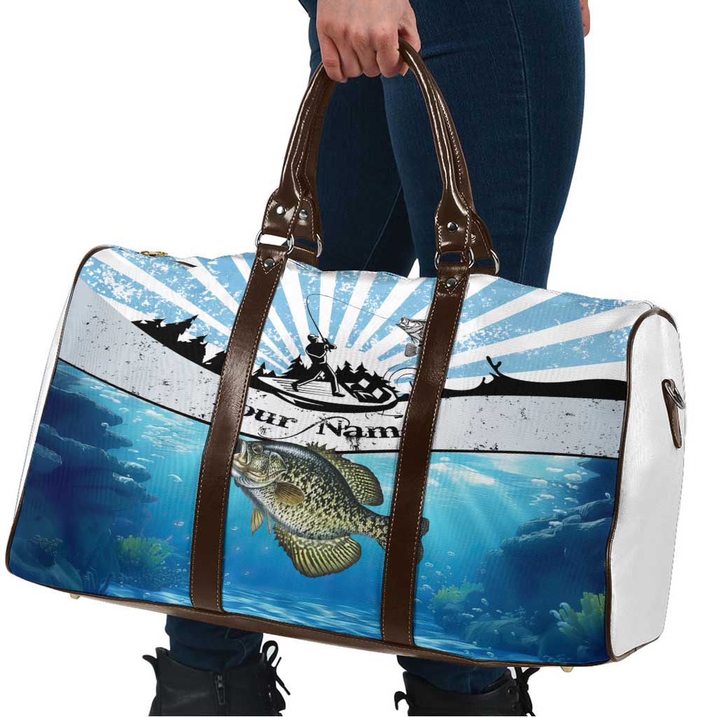 Personalized Crappie Fishing Travel Bag with Lake Water Splash Scene and Sunrise Silhouette Angler Design - Wonder Print Shop