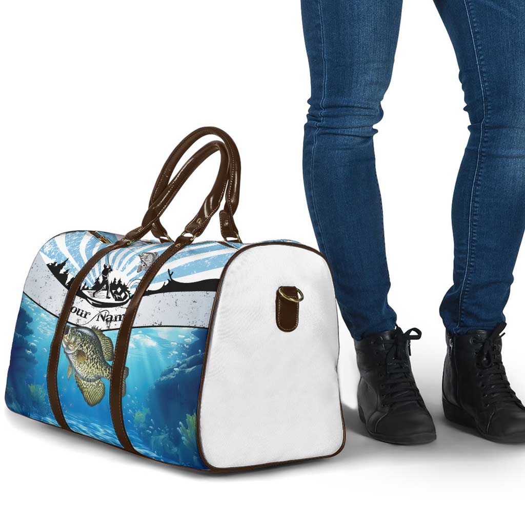 Personalized Crappie Fishing Travel Bag with Lake Water Splash Scene and Sunrise Silhouette Angler Design - Wonder Print Shop