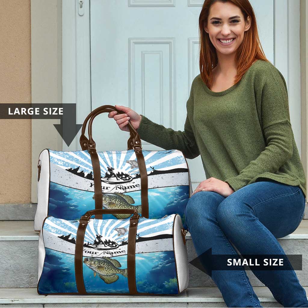 Personalized Crappie Fishing Travel Bag with Lake Water Splash Scene and Sunrise Silhouette Angler Design - Wonder Print Shop