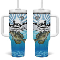 Personalized Crappie Fishing Tumbler With Handle with Lake Water Splash Scene and Sunrise Silhouette Angler Design - Wonder Print Shop