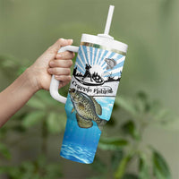 Personalized Crappie Fishing Tumbler With Handle with Lake Water Splash Scene and Sunrise Silhouette Angler Design - Wonder Print Shop