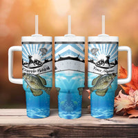 Personalized Crappie Fishing Tumbler With Handle with Lake Water Splash Scene and Sunrise Silhouette Angler Design - Wonder Print Shop