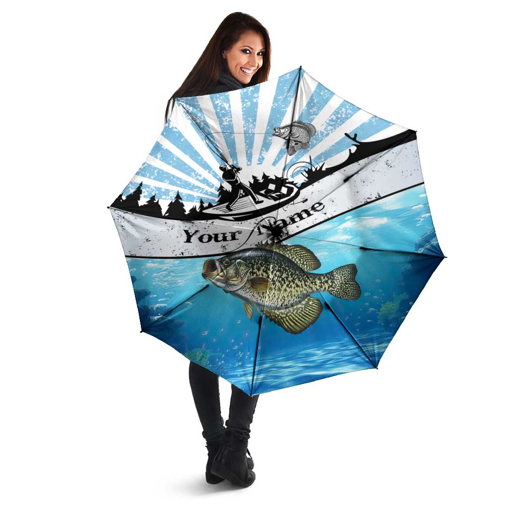 Personalized Crappie Fishing Umbrella with Lake Water Splash Scene and Sunrise Silhouette Angler Design - Wonder Print Shop