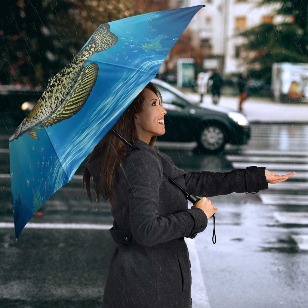 Personalized Crappie Fishing Umbrella with Lake Water Splash Scene and Sunrise Silhouette Angler Design - Wonder Print Shop
