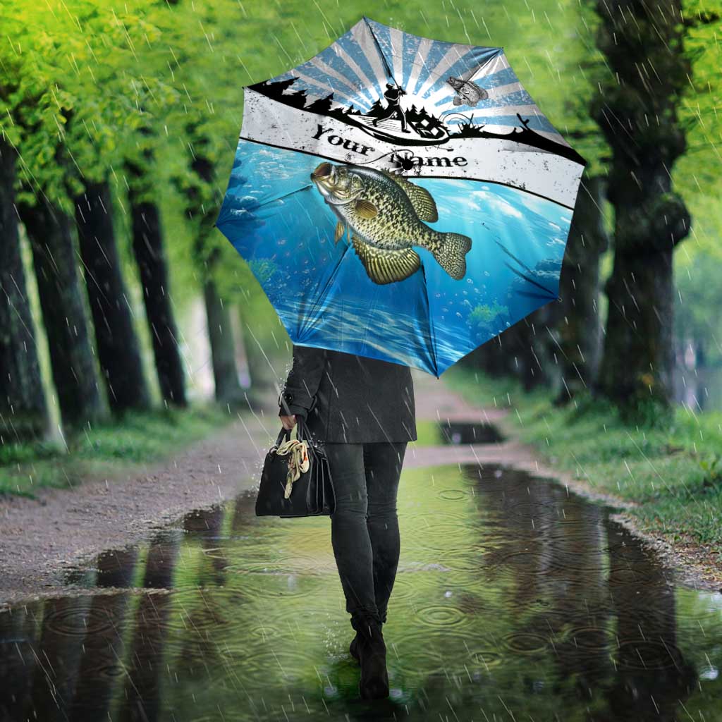 Personalized Crappie Fishing Umbrella with Lake Water Splash Scene and Sunrise Silhouette Angler Design - Wonder Print Shop