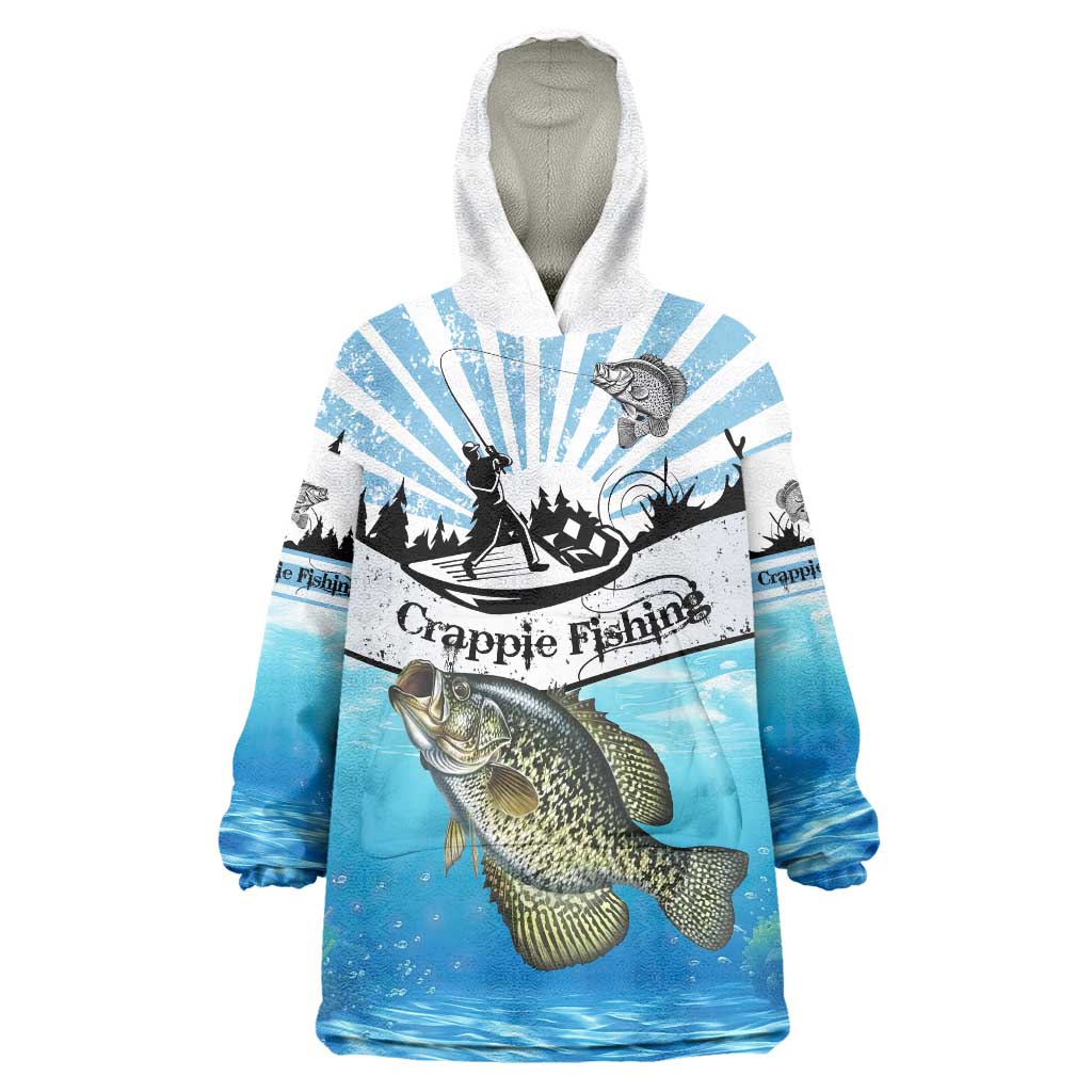 Personalized Crappie Fishing Wearable Blanket Hoodie with Lake Water Splash Scene and Sunrise Silhouette Angler Design - Wonder Print Shop