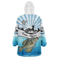Personalized Crappie Fishing Wearable Blanket Hoodie with Lake Water Splash Scene and Sunrise Silhouette Angler Design - Wonder Print Shop