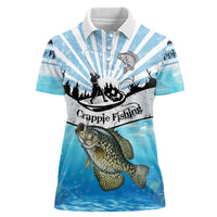 Personalized Crappie Fishing Women Polo Shirt with Lake Water Splash Scene and Sunrise Silhouette Angler Design - Wonder Print Shop