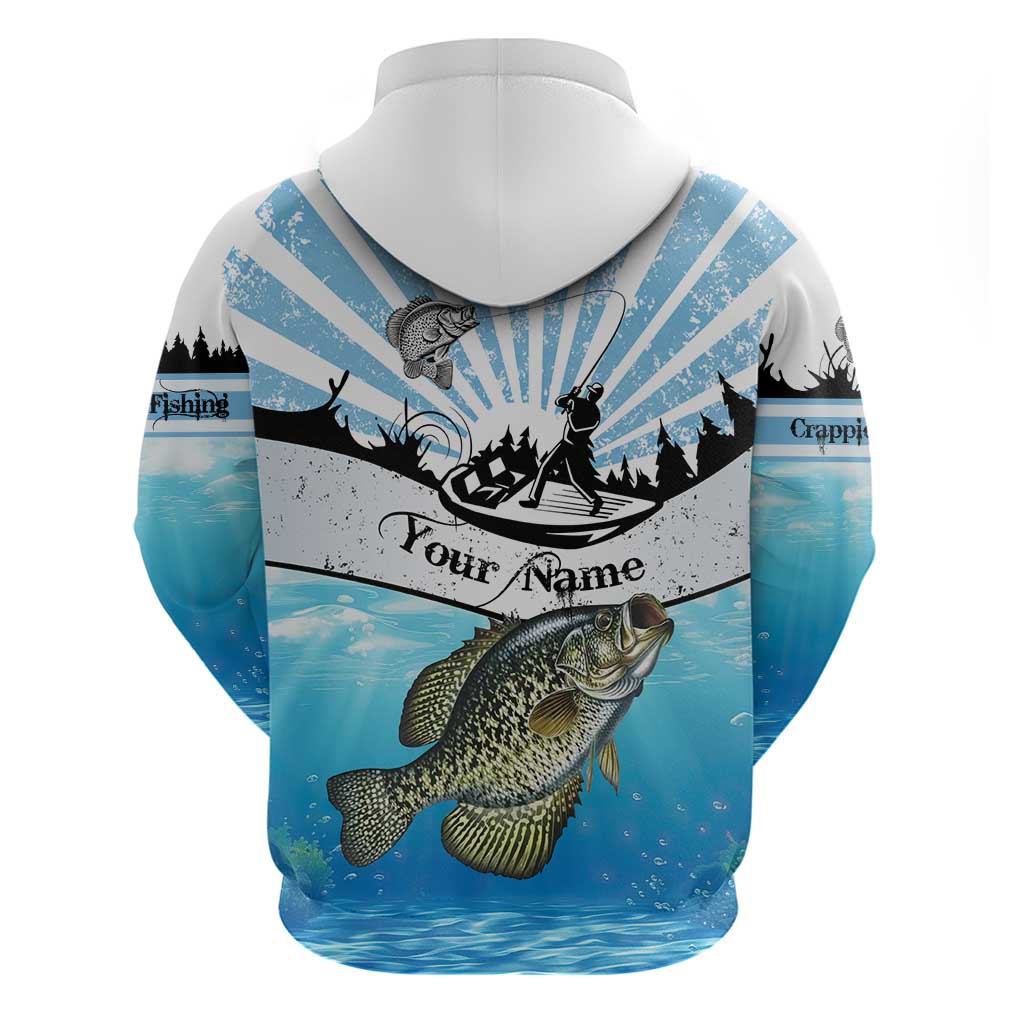 Personalized Crappie Fishing Zip Hoodie with Lake Water Splash Scene and Sunrise Silhouette Angler Design - Wonder Print Shop