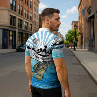 Personalized Crappie Fishing Zipper Polo Shirt with Lake Water Splash Scene and Sunrise Silhouette Angler Design - Wonder Print Shop