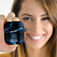 Personalized Bowling Skull AirPods Case with Blue Flame Energy and Electric Lightning Strike Pattern - Wonder Print Shop