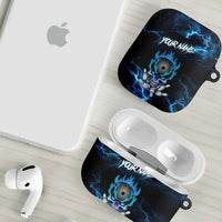 Personalized Bowling Skull AirPods Case with Blue Flame Energy and Electric Lightning Strike Pattern - Wonder Print Shop