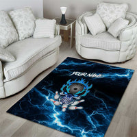 Personalized Bowling Skull Area Rug with Blue Flame Energy and Electric Lightning Strike Pattern - Wonder Print Shop