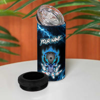 Personalized Bowling Skull 4 in 1 Can Cooler Tumbler with Blue Flame Energy and Electric Lightning Strike Pattern - Wonder Print Shop