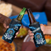 Personalized Bowling Skull 4 in 1 Can Cooler Tumbler with Blue Flame Energy and Electric Lightning Strike Pattern - Wonder Print Shop