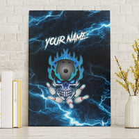 Personalized Bowling Skull Canvas Wall Art with Blue Flame Energy and Electric Lightning Strike Pattern - Wonder Print Shop