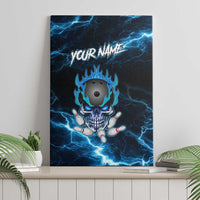 Personalized Bowling Skull Canvas Wall Art with Blue Flame Energy and Electric Lightning Strike Pattern - Wonder Print Shop