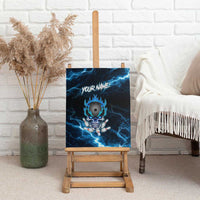 Personalized Bowling Skull Canvas Wall Art with Blue Flame Energy and Electric Lightning Strike Pattern - Wonder Print Shop