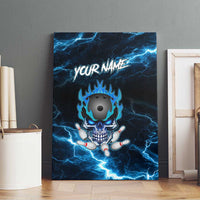 Personalized Bowling Skull Canvas Wall Art with Blue Flame Energy and Electric Lightning Strike Pattern - Wonder Print Shop