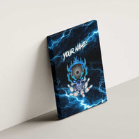 Personalized Bowling Skull Canvas Wall Art with Blue Flame Energy and Electric Lightning Strike Pattern - Wonder Print Shop
