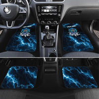 Personalized Bowling Skull Car Mats with Blue Flame Energy and Electric Lightning Strike Pattern - Wonder Print Shop