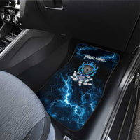 Personalized Bowling Skull Car Mats with Blue Flame Energy and Electric Lightning Strike Pattern - Wonder Print Shop