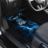 Personalized Bowling Skull Car Mats with Blue Flame Energy and Electric Lightning Strike Pattern - Wonder Print Shop