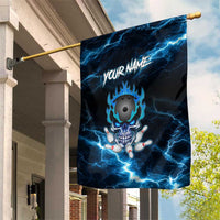 Personalized Bowling Skull Garden Flag with Blue Flame Energy and Electric Lightning Strike Pattern - Wonder Print Shop