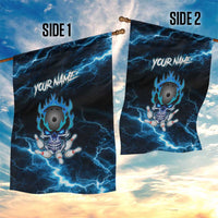 Personalized Bowling Skull Garden Flag with Blue Flame Energy and Electric Lightning Strike Pattern - Wonder Print Shop