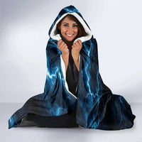 Personalized Bowling Skull Hooded Blanket with Blue Flame Energy and Electric Lightning Strike Pattern - Wonder Print Shop
